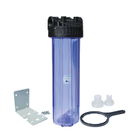 Transparent 10BB filter housing 1 inch with black cap and bracket